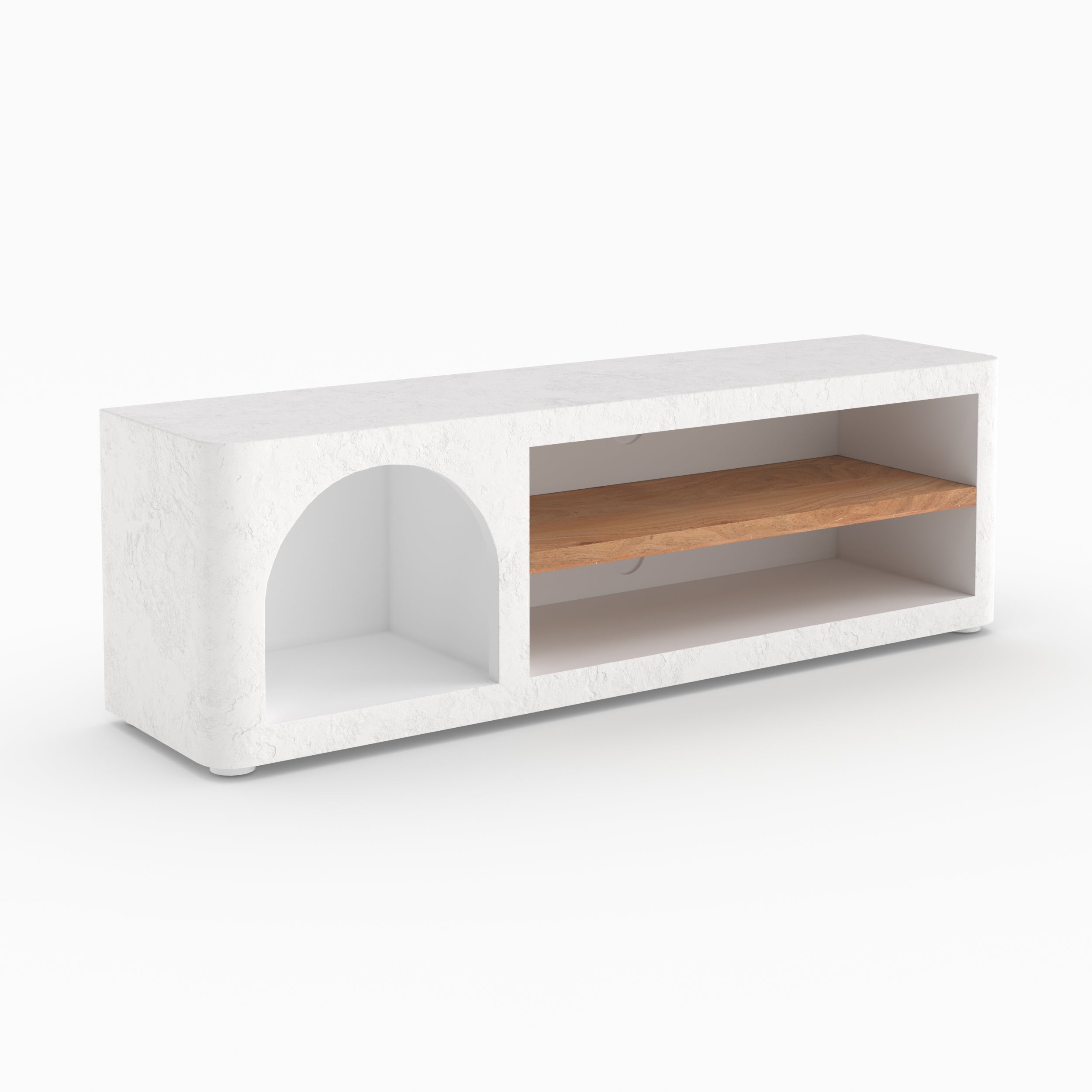 Meuble rangement tv Fira blanc ivoire plâtre arche grecque perspective 3d