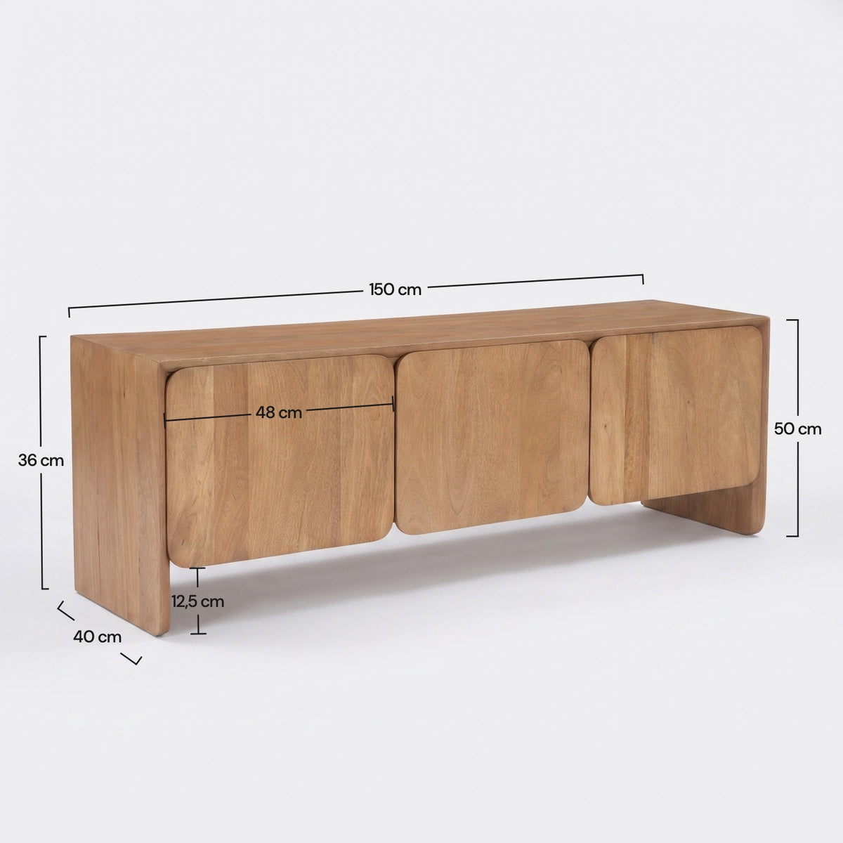 Dimensions du meuble TV Achille en bois de manguier marron clair 150 cm - Maison Pavane