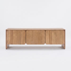 Meuble TV Achille en bois de manguier marron clair 150 cm, vue de face - Maison Pavane