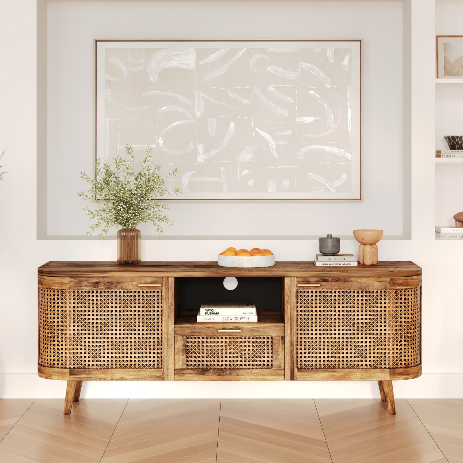 meuble tv bois cannage rangement rdv deco