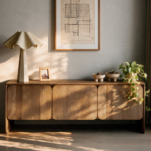 Achille TV stand in light brown mango wood