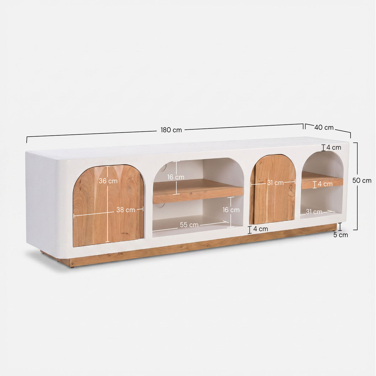 Dimensions du meuble TV Fira en plâtre blanc cassé 180 cm - Maison Pavane