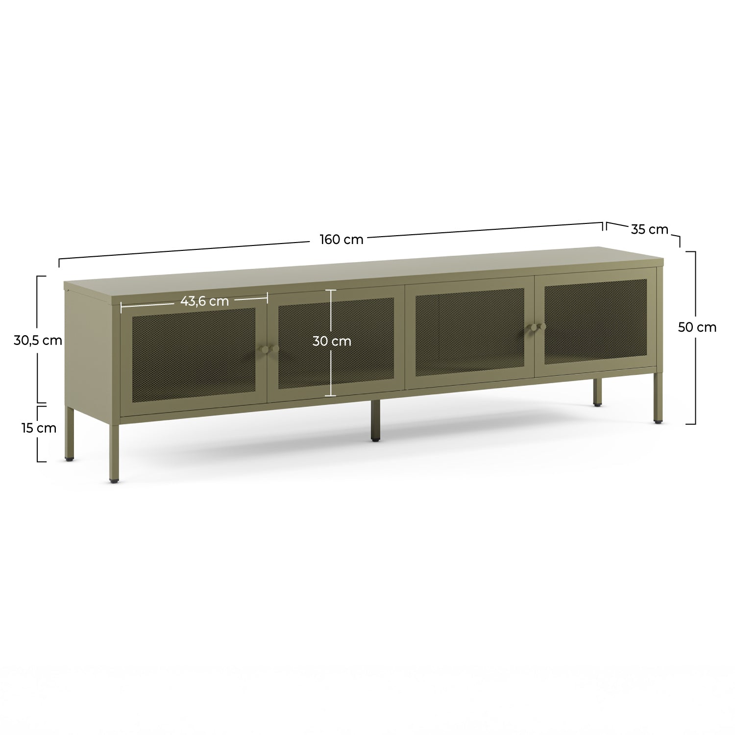 Meuble tv métal vert Latem 4 portes 160cm