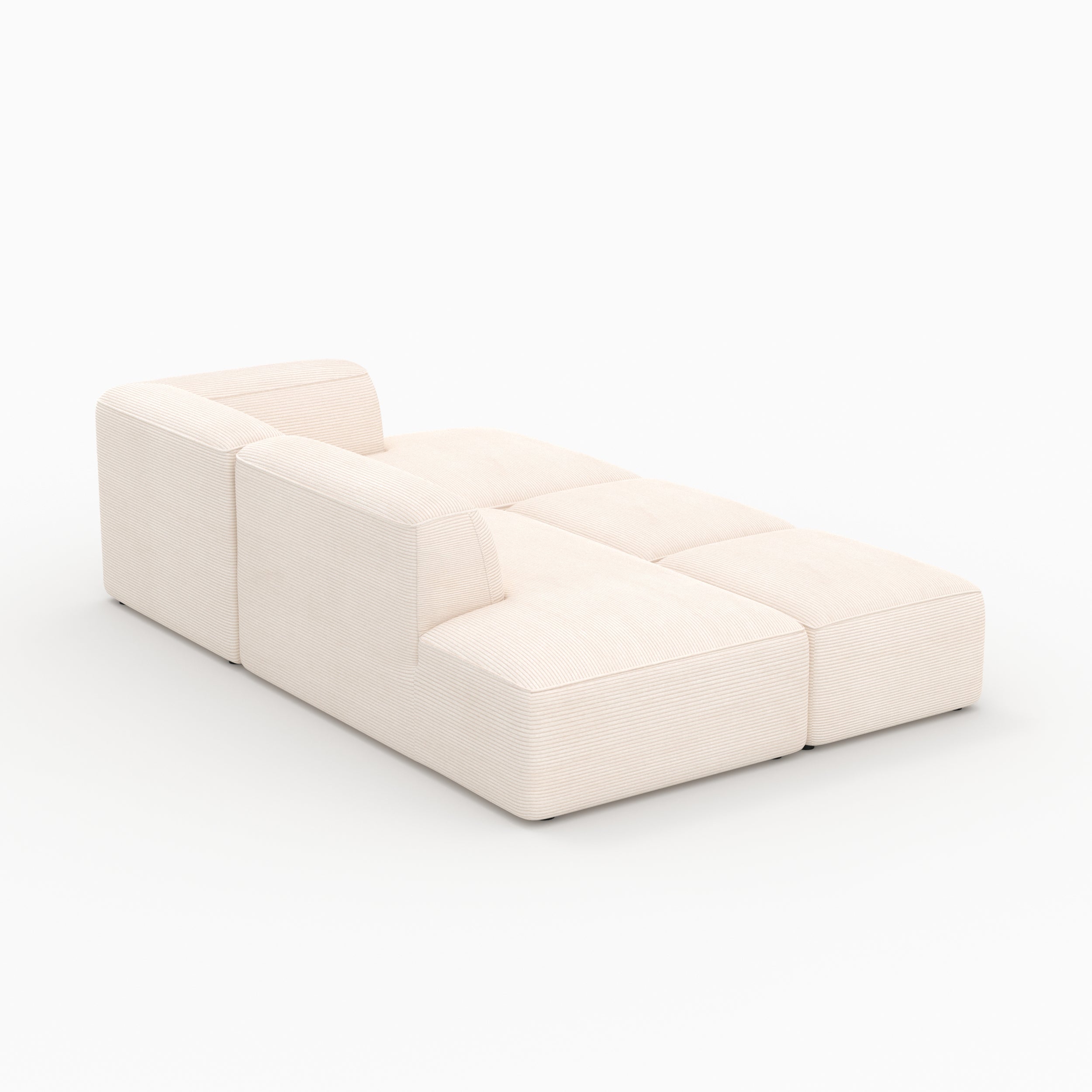 Mina canapé modulable blanc 4 places velours côtelé avec 2 poufs