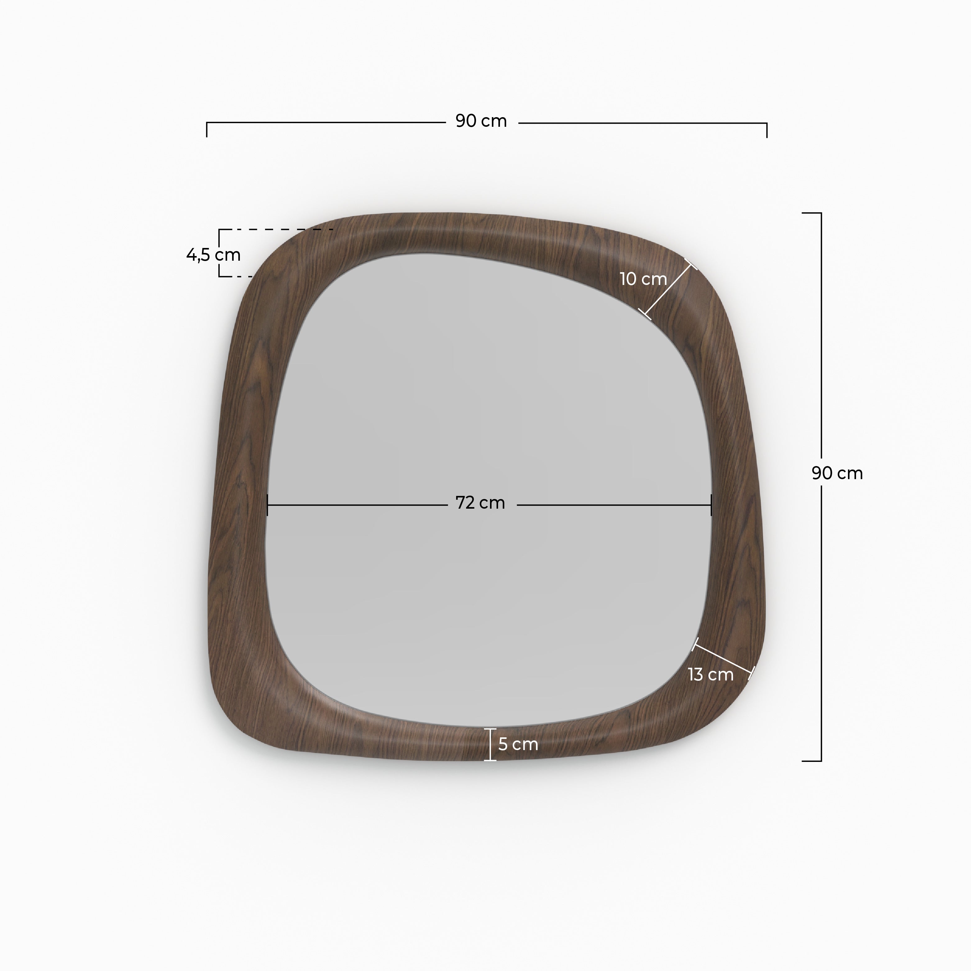 Miroir carré Yoko en placage noyer, 90 x 90 cm