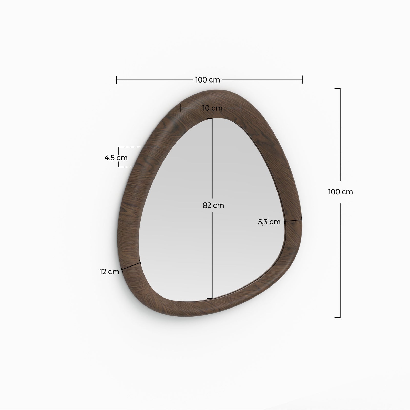 Miroir organique Yoko noyer D100 dimensions – Maison Pavane
