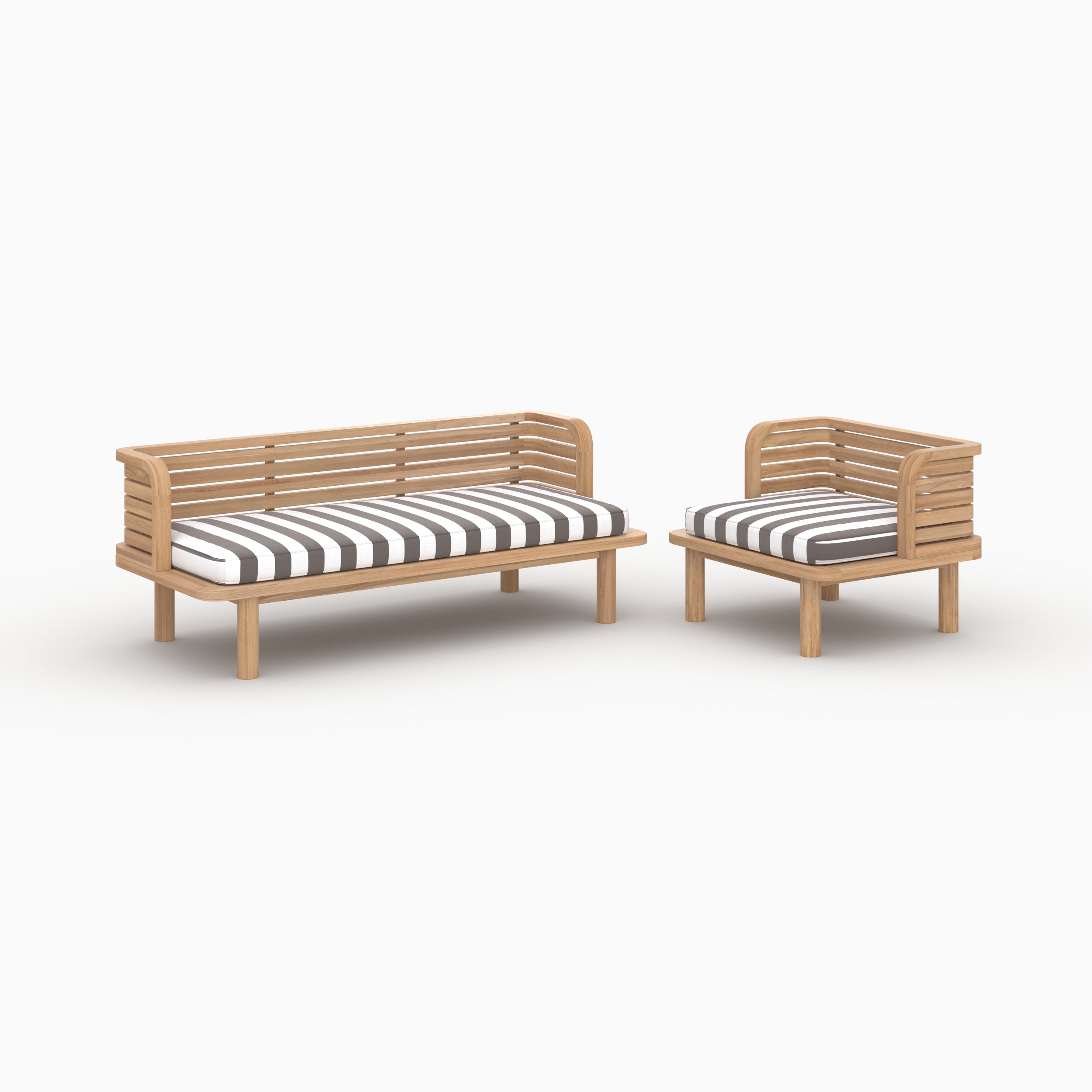 Mobilier de jardin Kilda canapé fauteuil 3 places teck massif gris