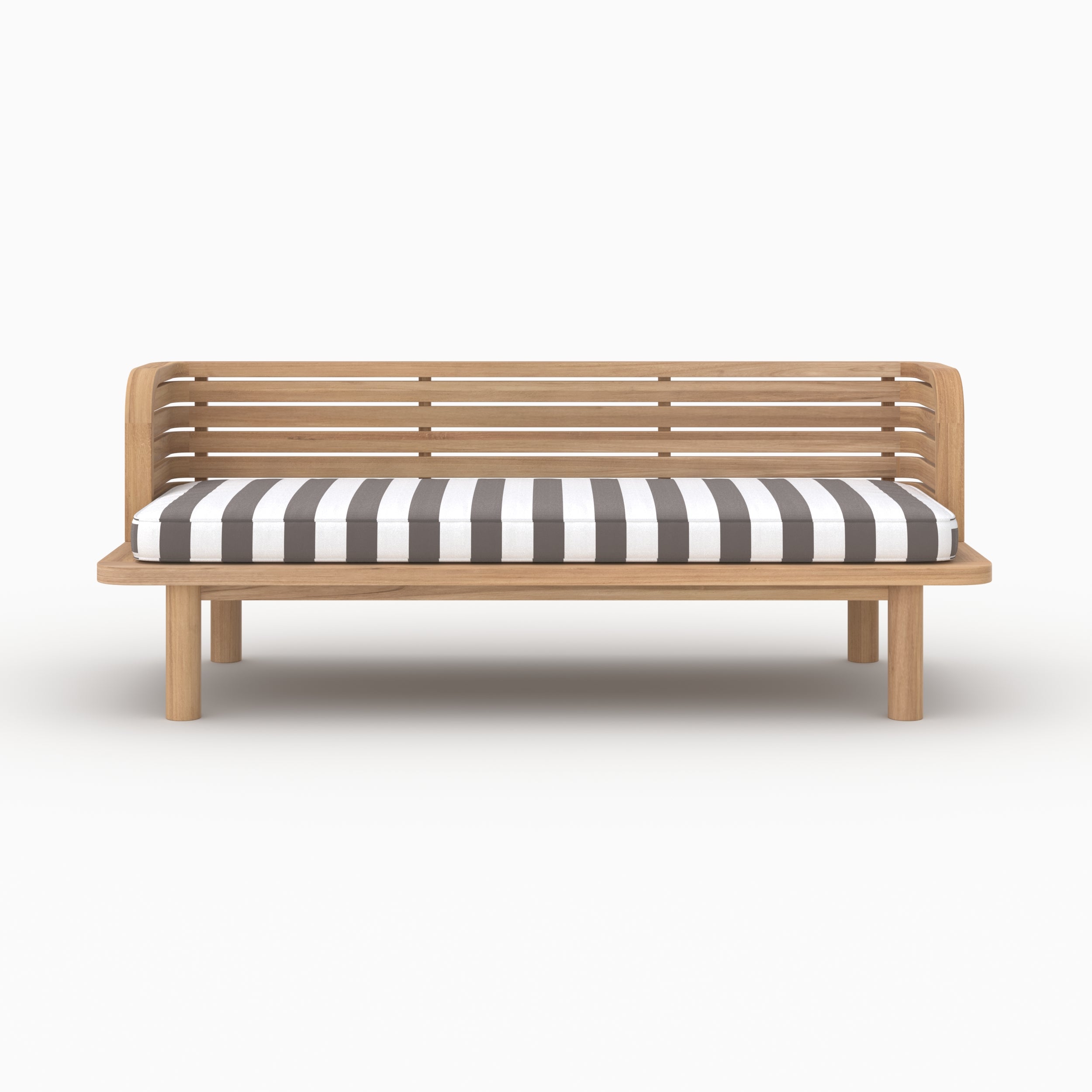 Mobilier jardin canapé Kilda teck massif coussin gris rayé 2 places