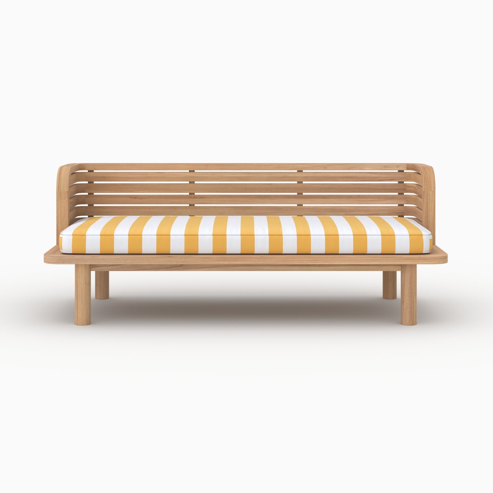 Mobilier jardin canapé Kilda teck massif coussin rayé jaune 2 places