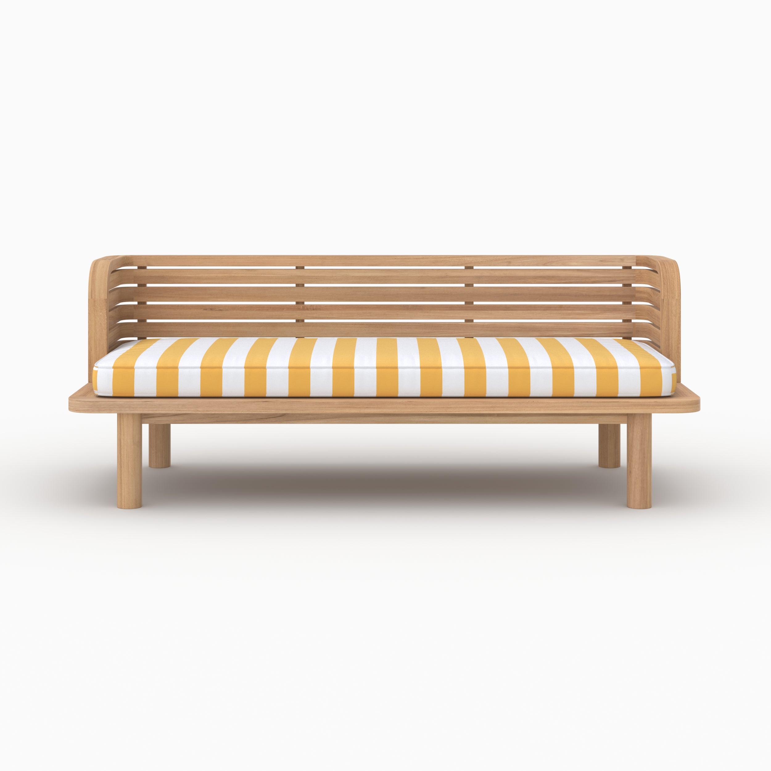 Mobilier jardin canapé Kilda teck massif coussin rayé jaune 2 places