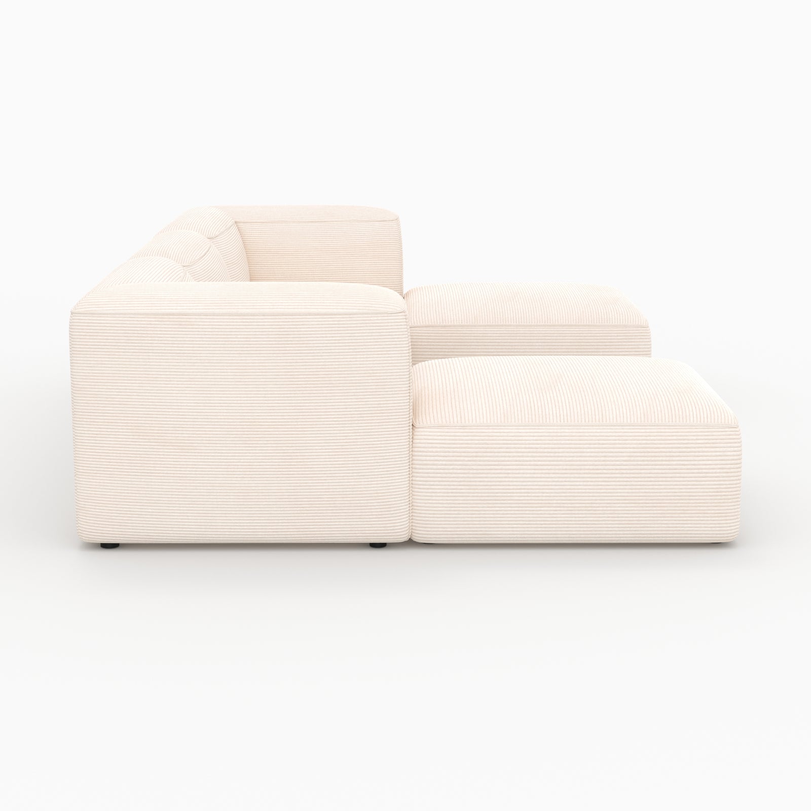 Mobilier salon canapé Mina blanc velours 3 places avec pouf