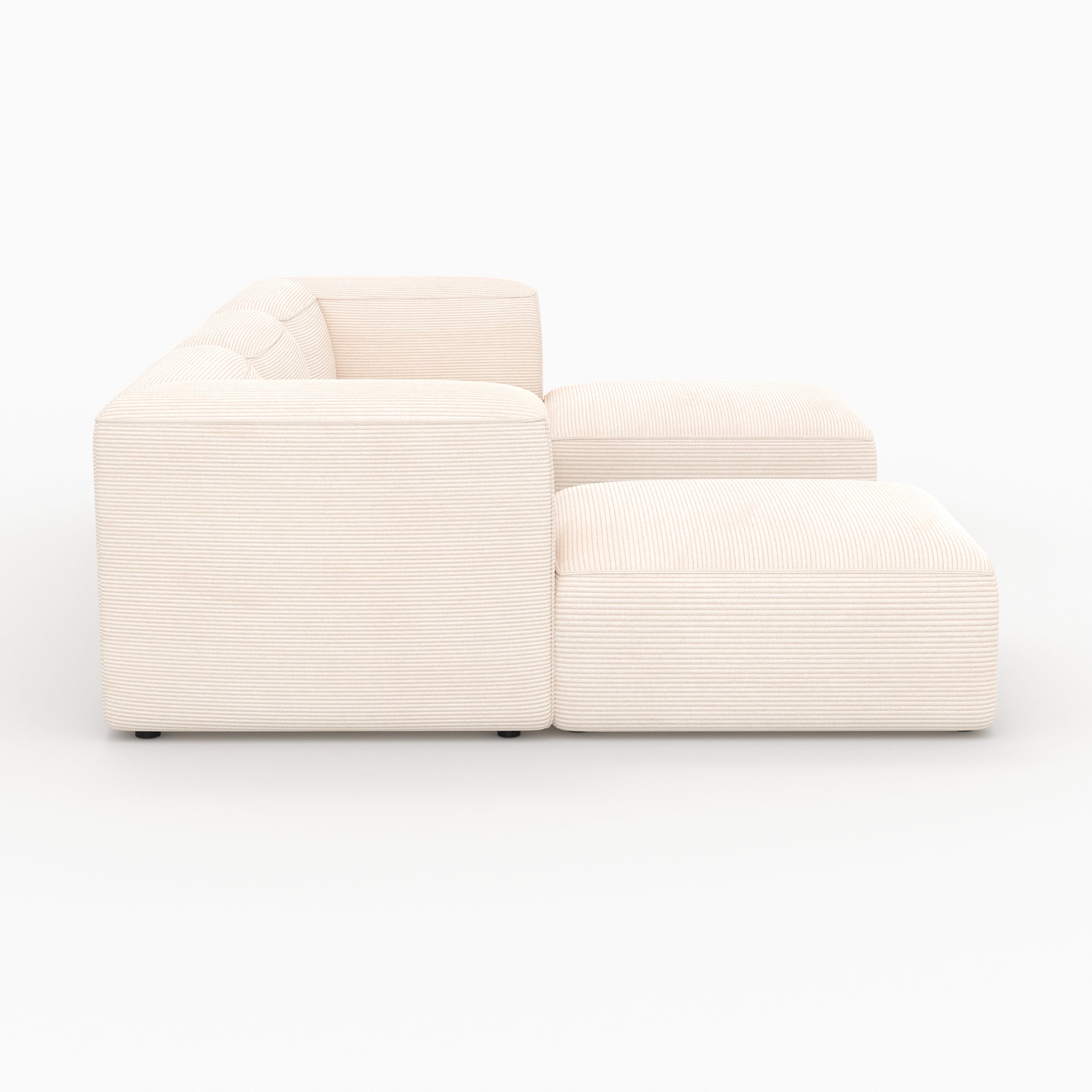 Mobilier salon canapé Mina blanc velours 3 places avec pouf