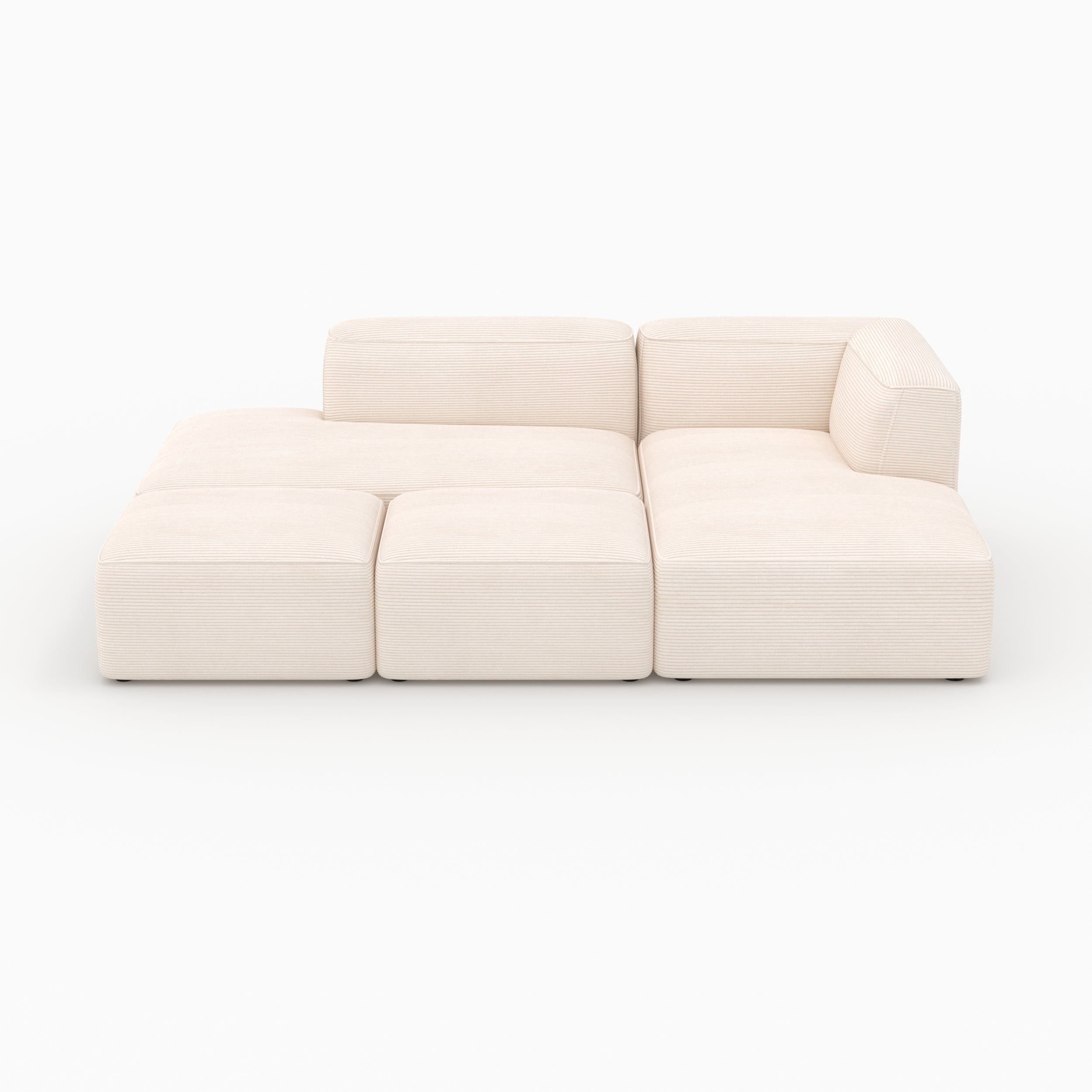 Mobilier salon canapé Mina velours côtelé blanc 2 poufs 4 places