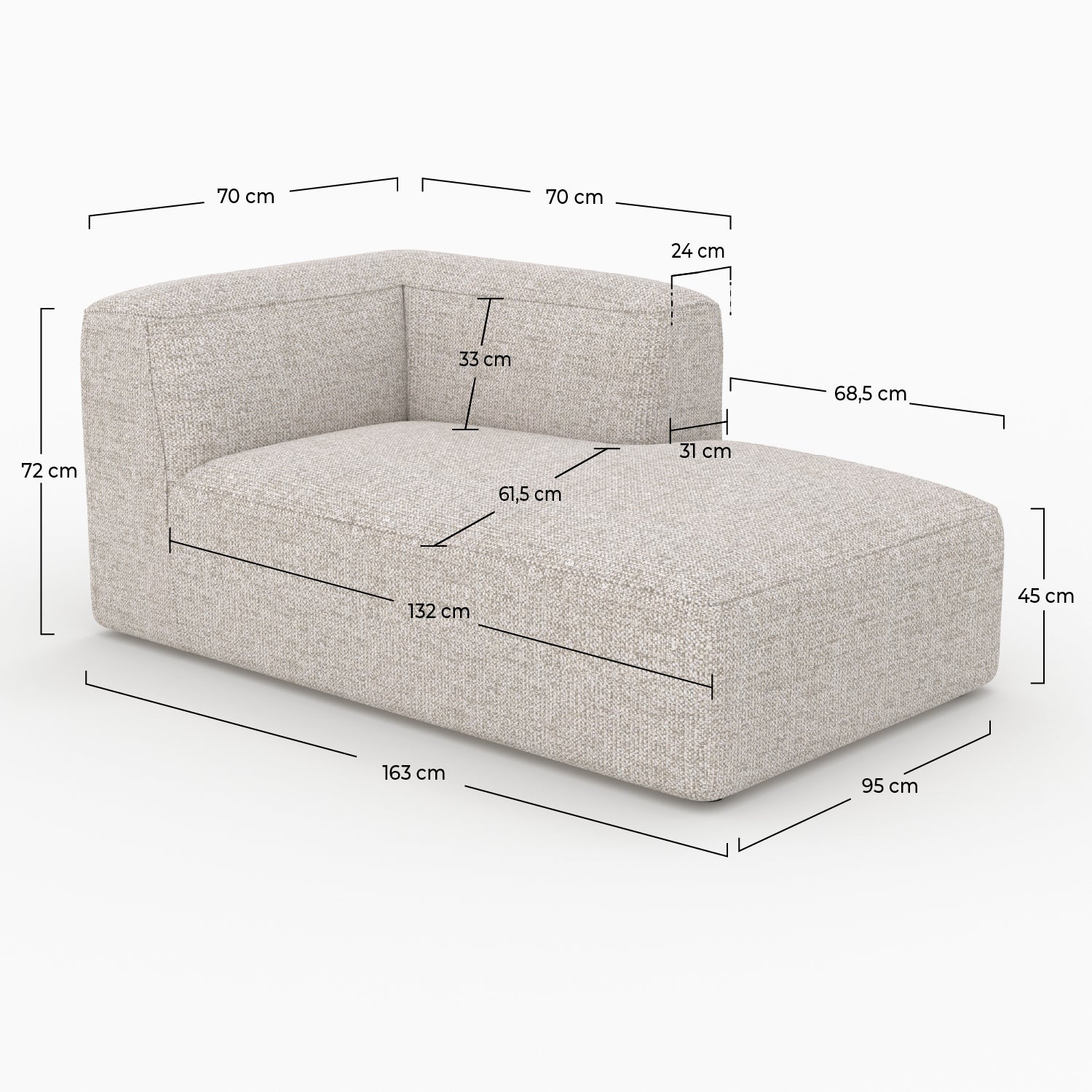 Module méridienne angle droit Hestia canapé tissu beige modulable
