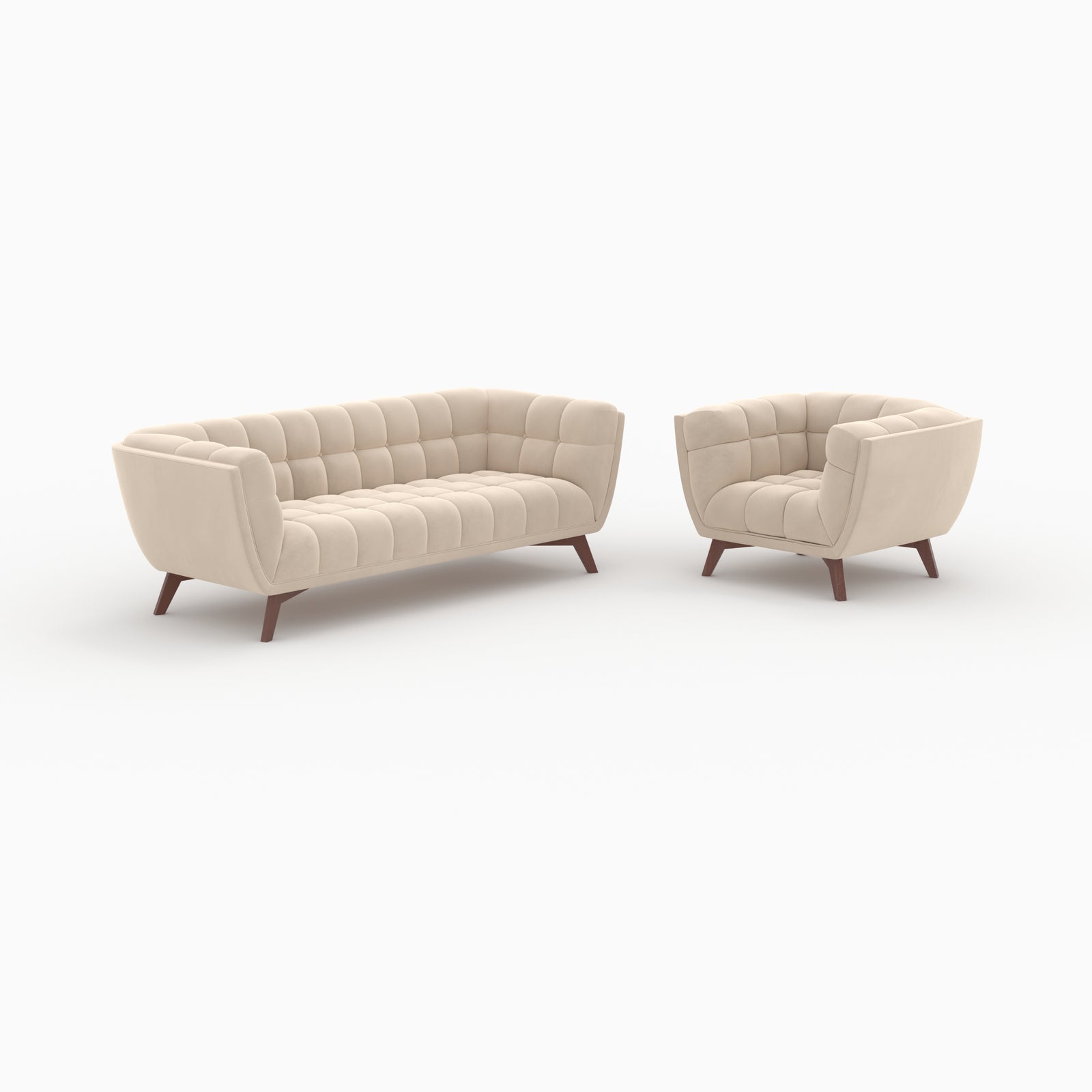 Mona canapé 4 places et fauteuil velours beige