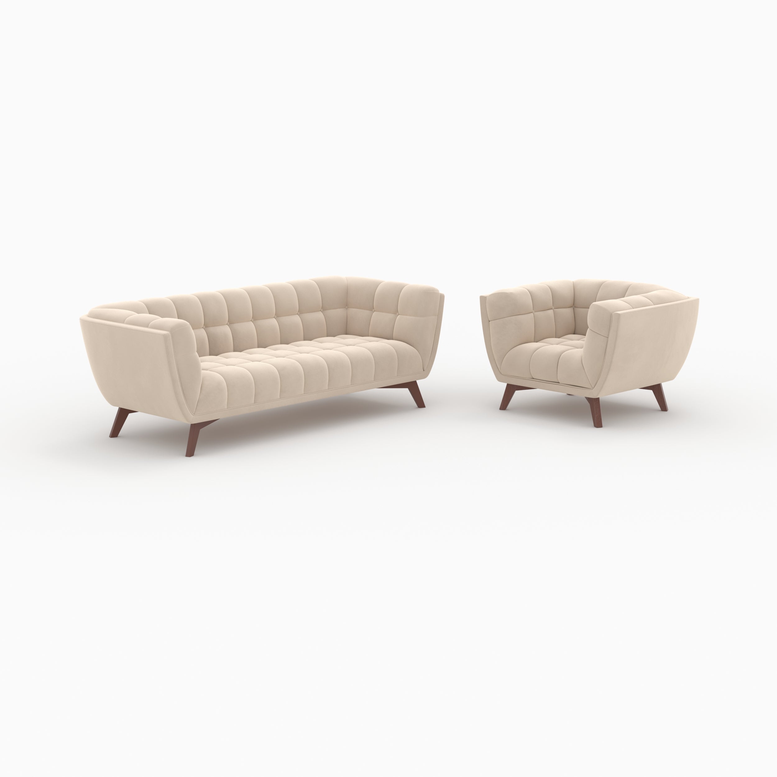 Mona canapé 4 places et fauteuil velours beige