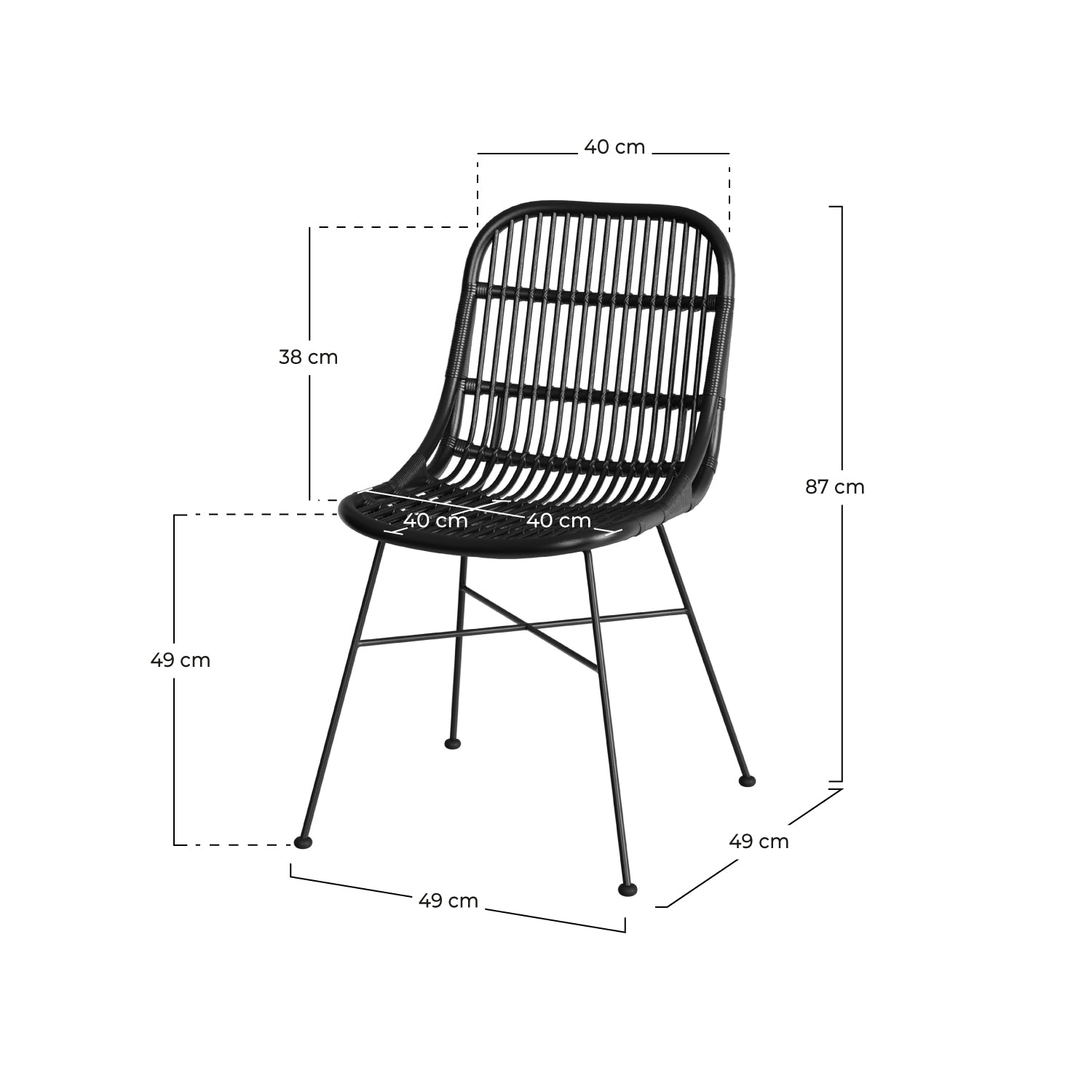 moon chaise in rattan con piedi in metallo nero set da 2