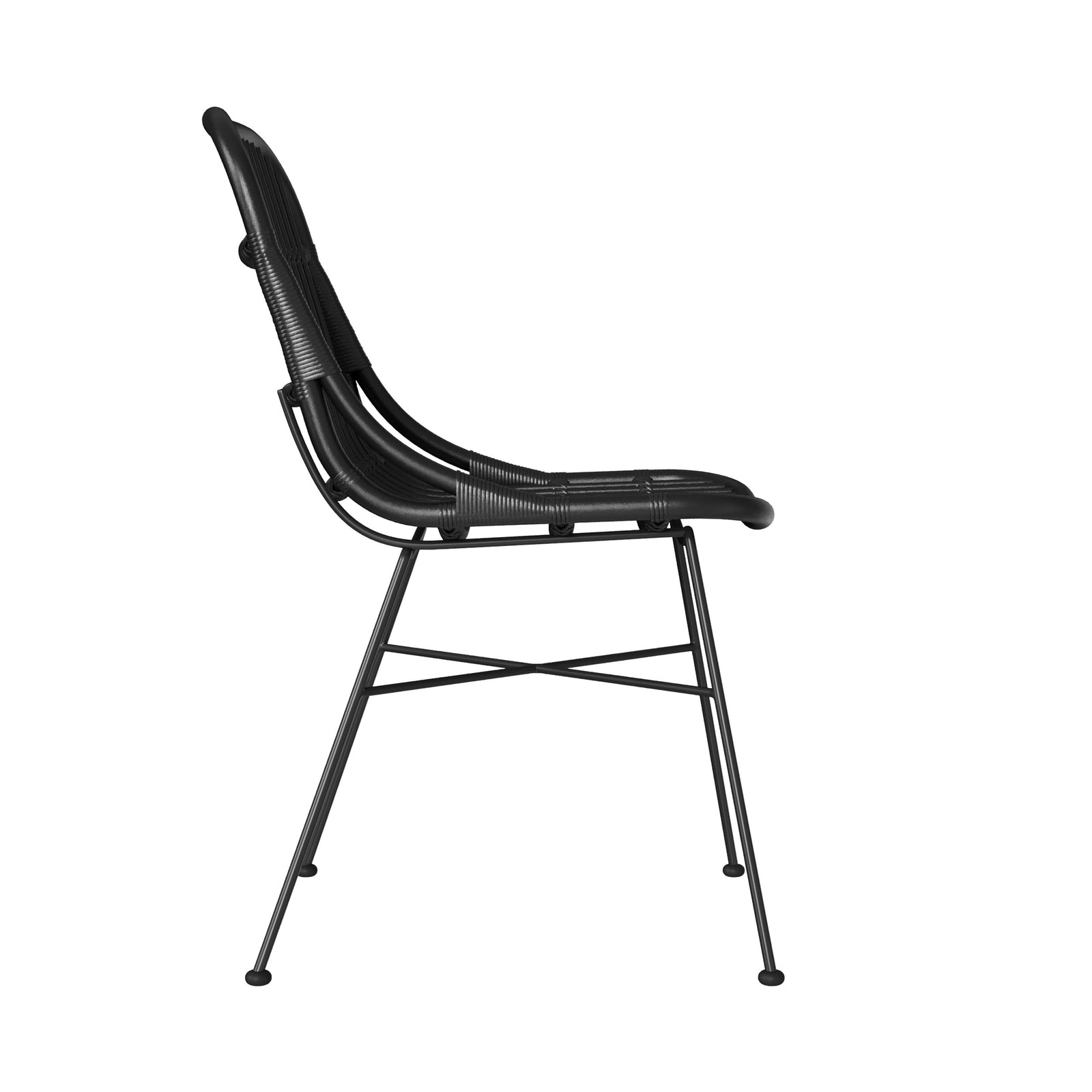 moon chaise nera in rattan con gambe in metallo set di 2