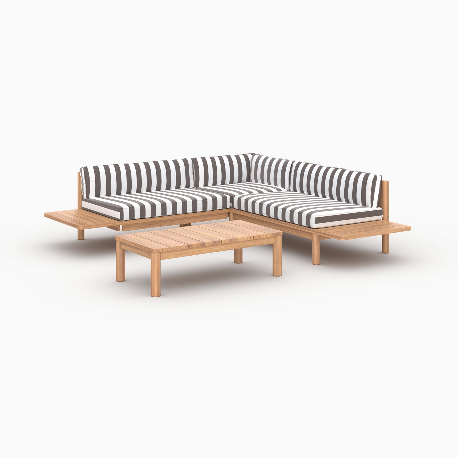 Nadila ensemble jardin 4 personnes teck tissu gris rayé
