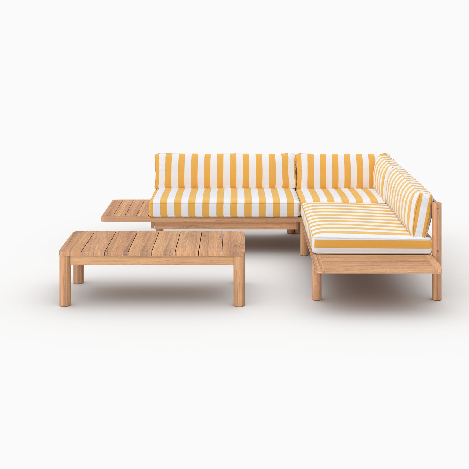 Nadila ensemble jardin 4 personnes teck tissu jaune rayé