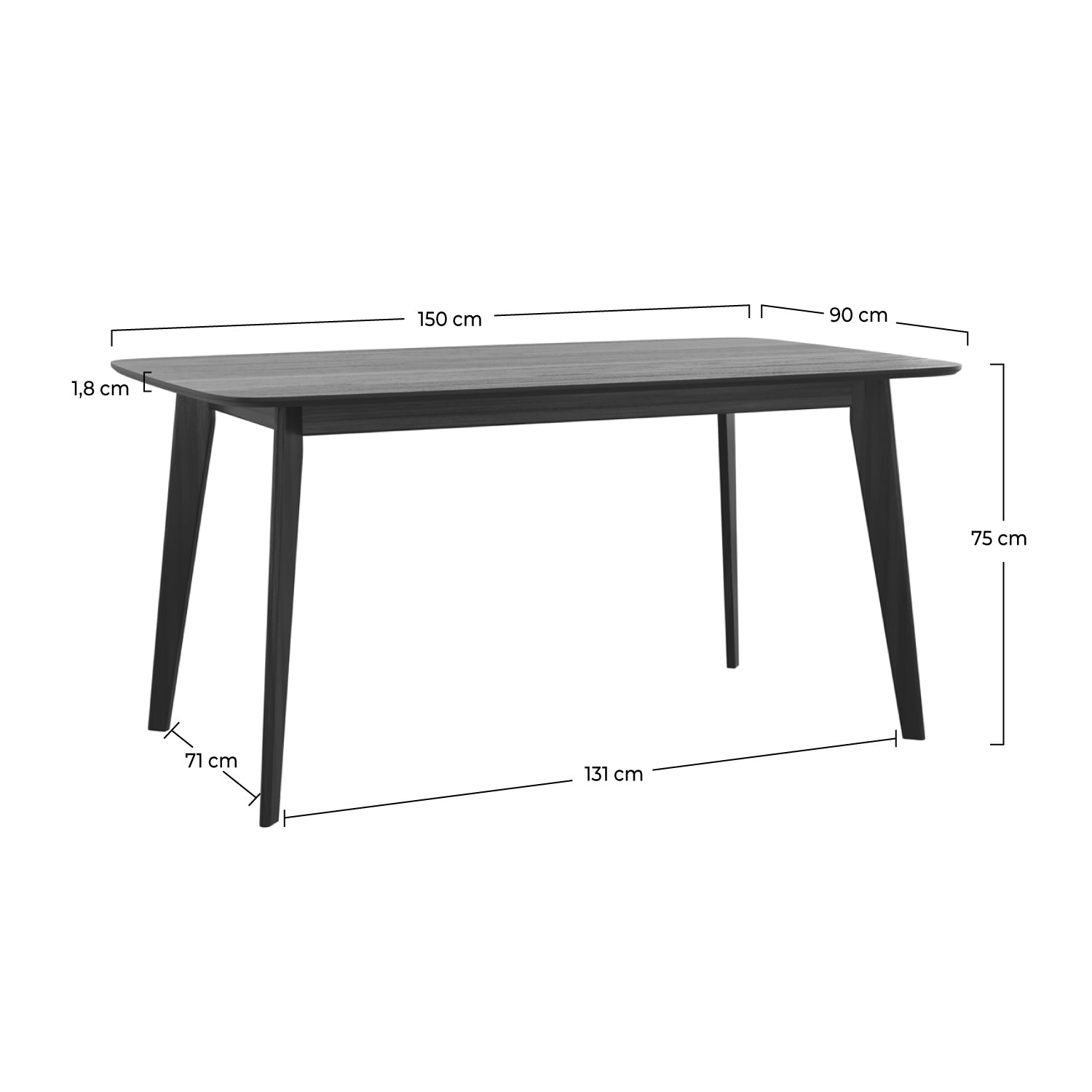 tavolo rettangolare nero 150 cm in legno