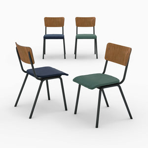 Pack 4 chaises écolier Nico velours bleu vert ensemble – Maison Pavane