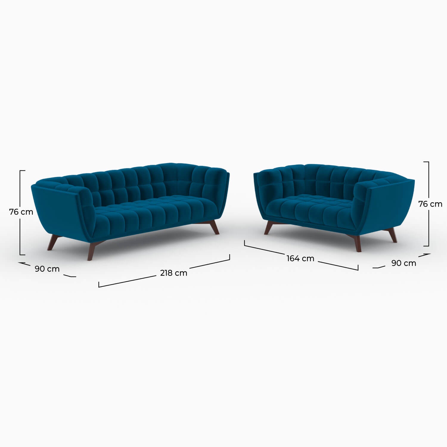 pack canape 3 places et canape 2 places velours bleu canard_1
