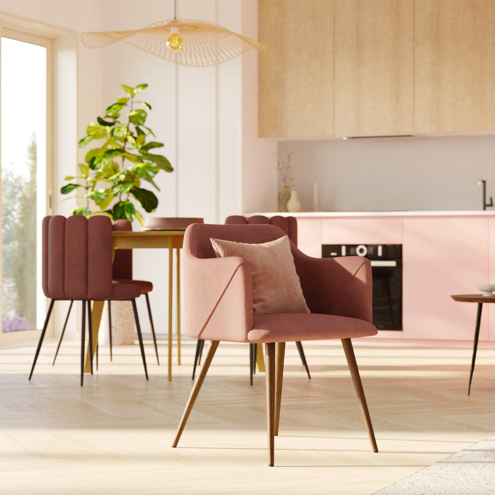 pack de 4 chaises en velours bleu et rose daisy