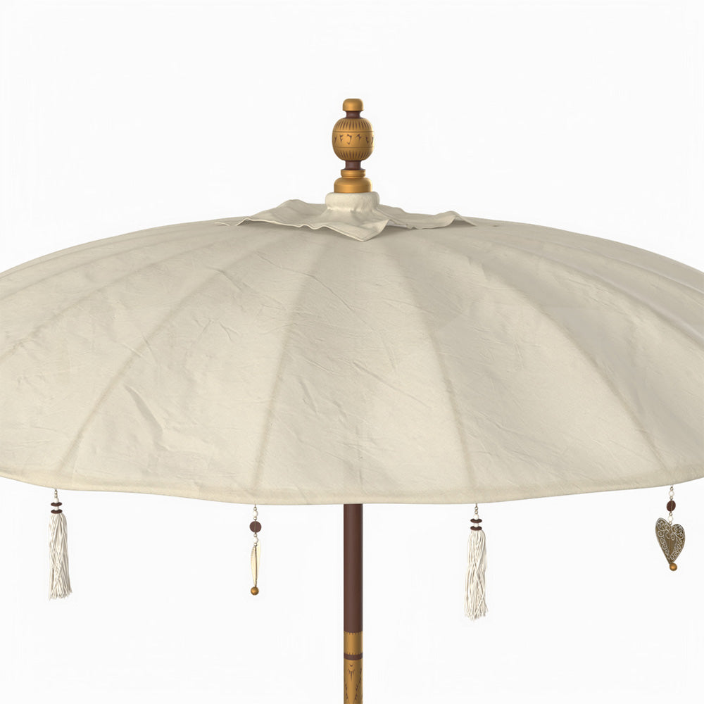 pacchetto ombrellone pied di ombrellone ali beige e basamento in legno