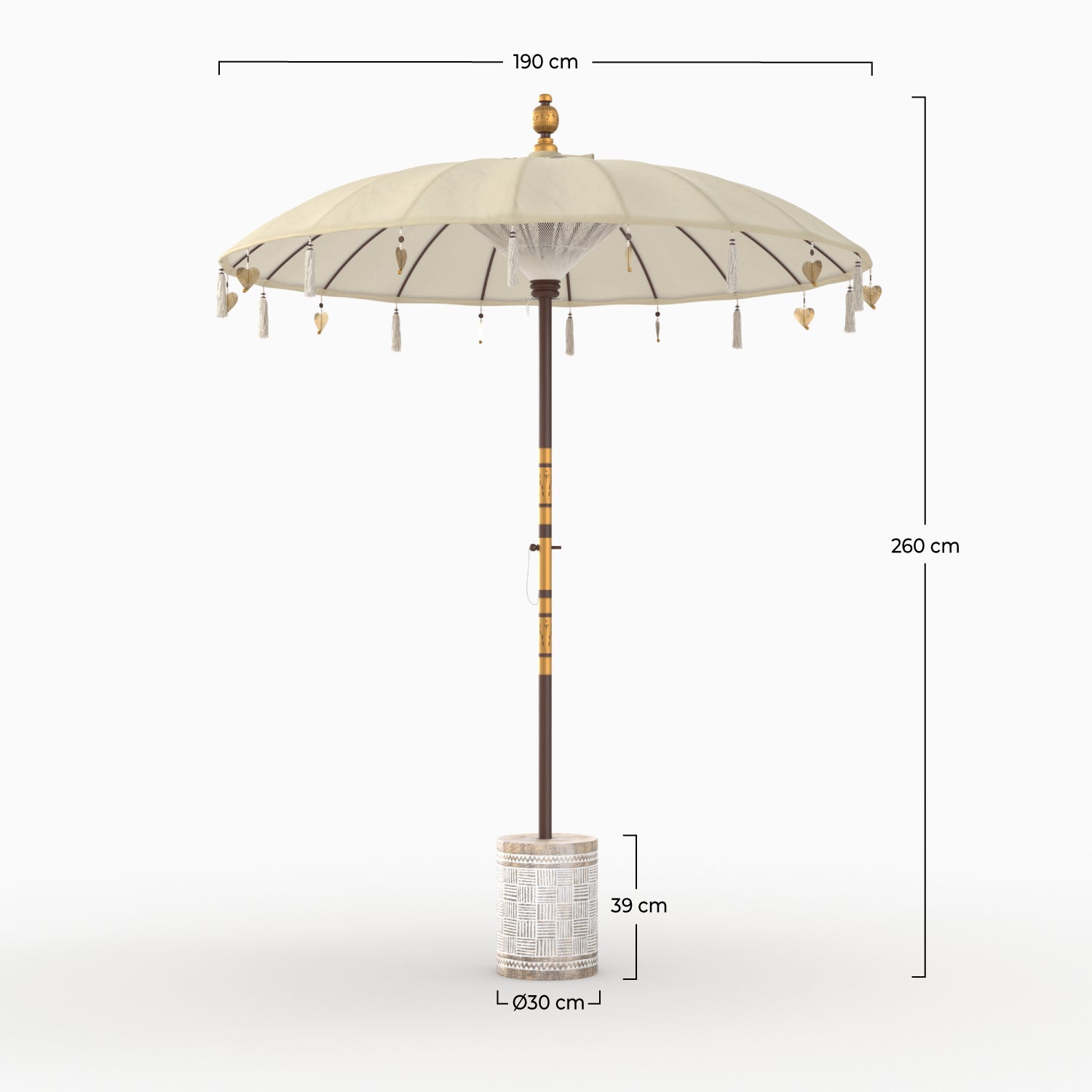 pack ombrello pied di ombrello ali beige base in legno