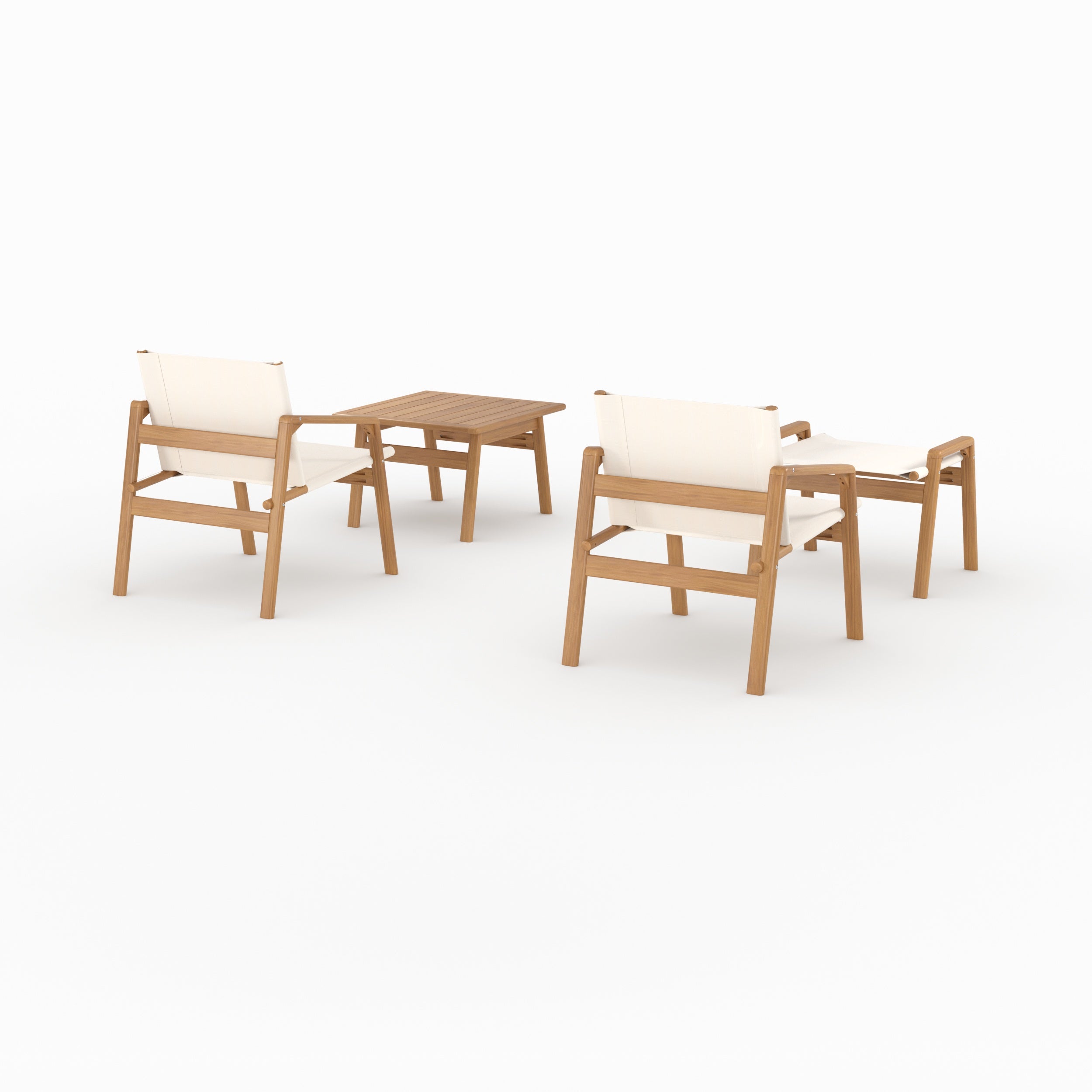 Palawan salon jardin fauteuil blanc cassé et bois 2 places