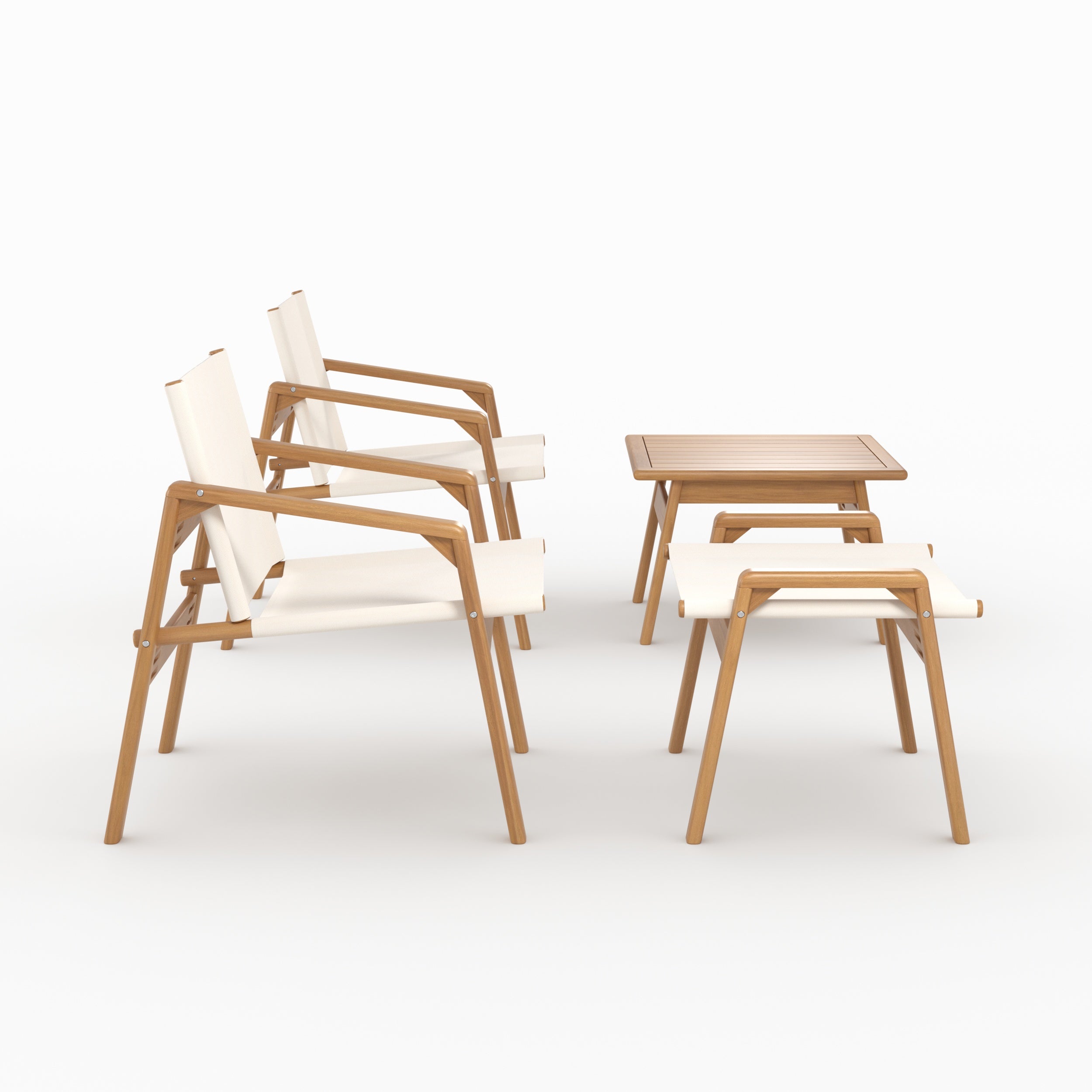Palawan salon jardin fauteuil blanc cassé et bois