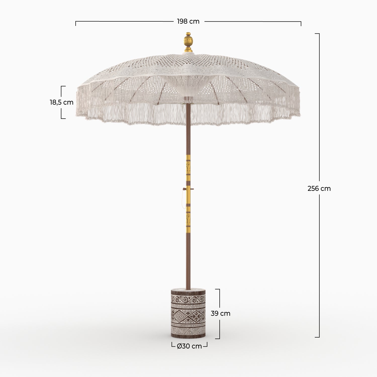 parasol bianco e marrone in macramè di cotone fakele