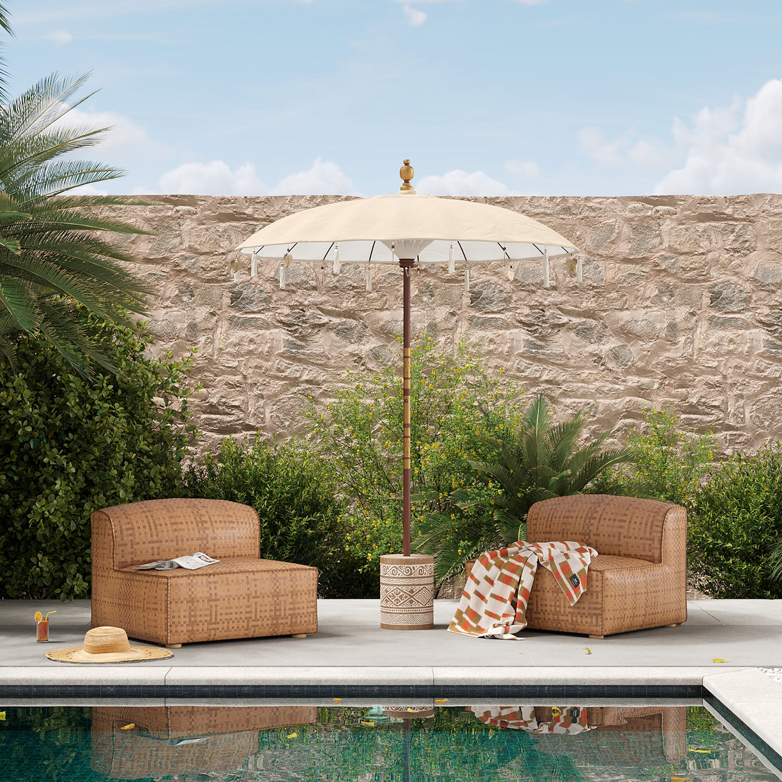 parasol bois cocotier tissu creme boheme ali