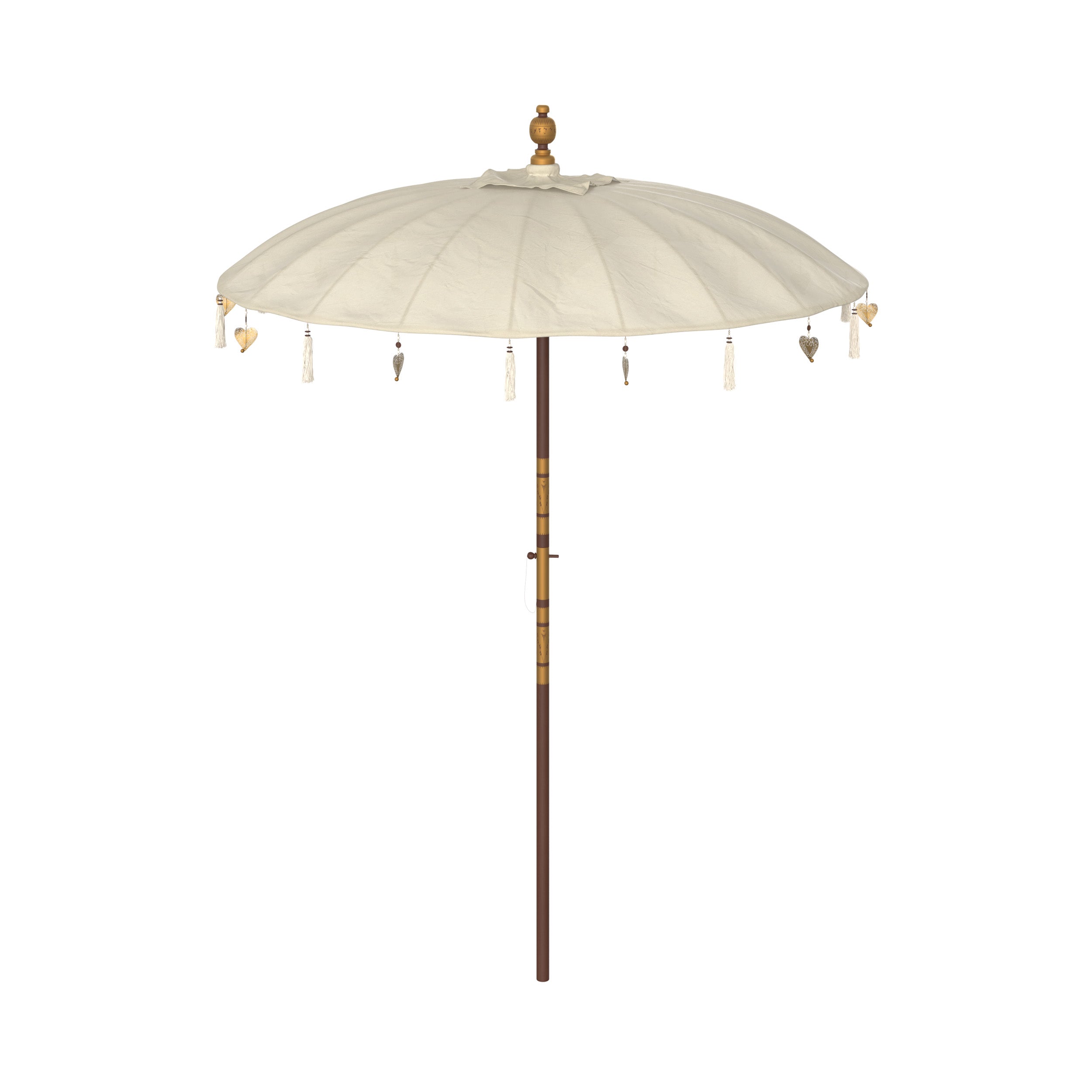 Parasole in legno Ali e tessuto beige e bianco dettagli a cuore