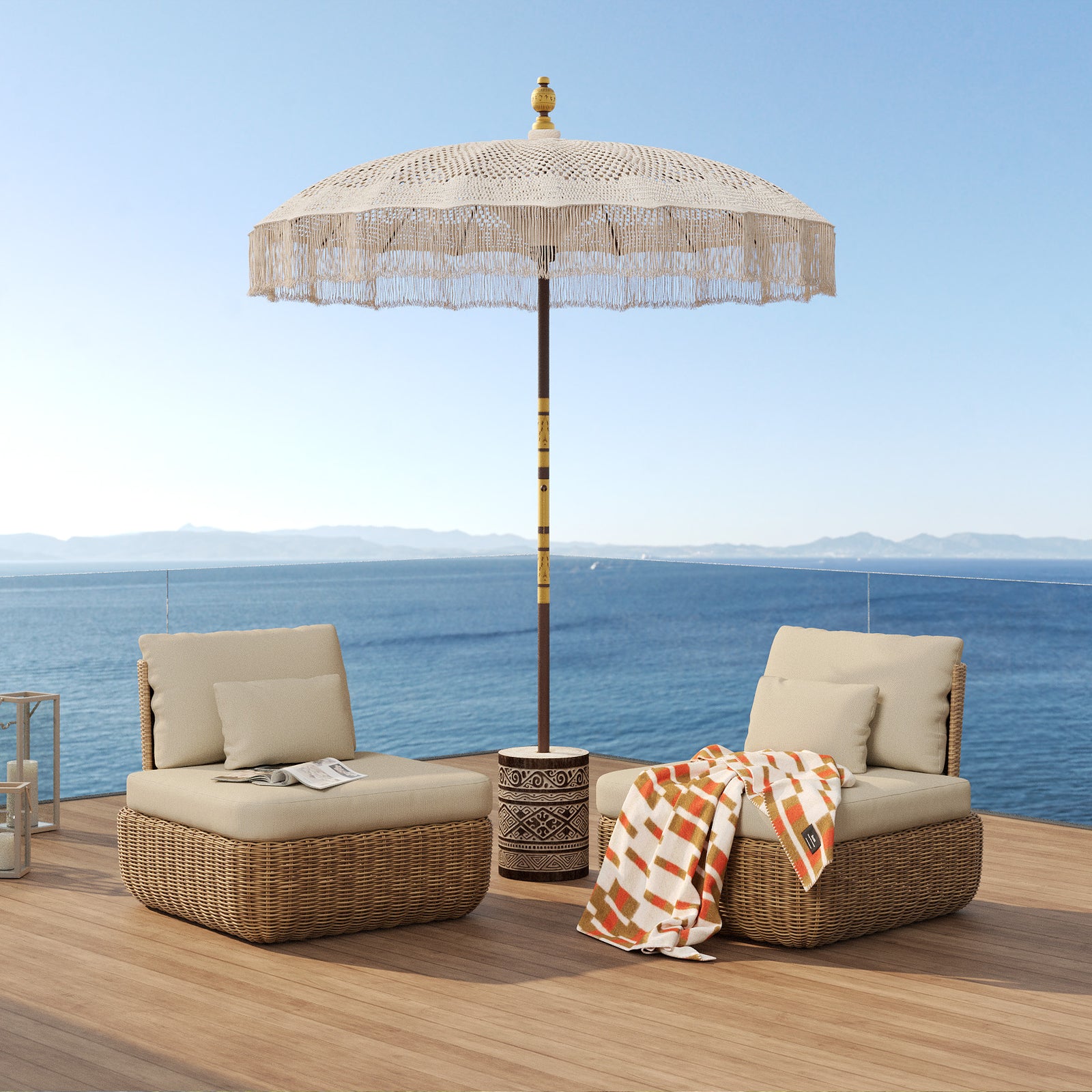 parasol kafele boheme cocotier bois et beige