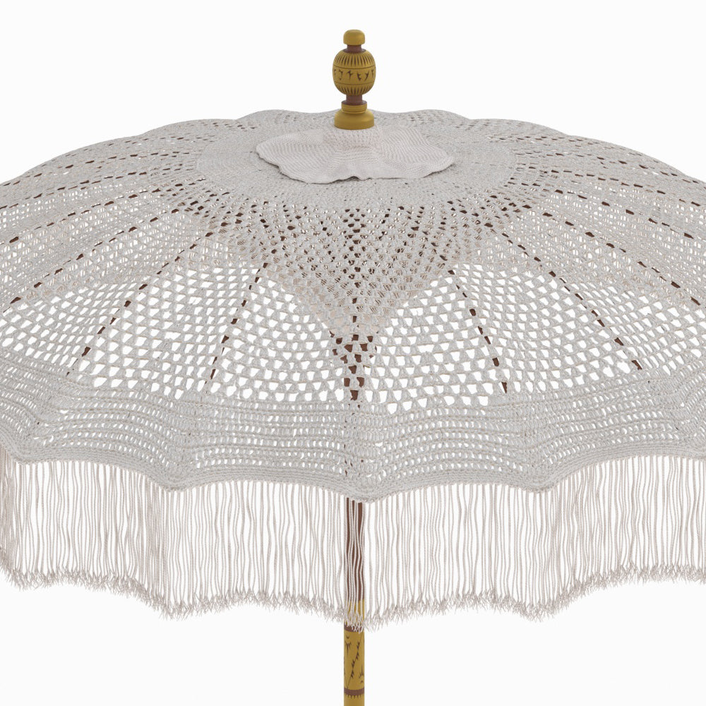 Parasole macramè bianco in legno di cocco bohemiano Fakele
