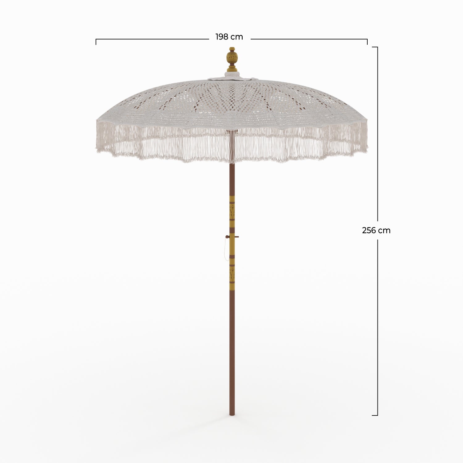 Parasole macramè bianco in legno di cocco bohemiano_1