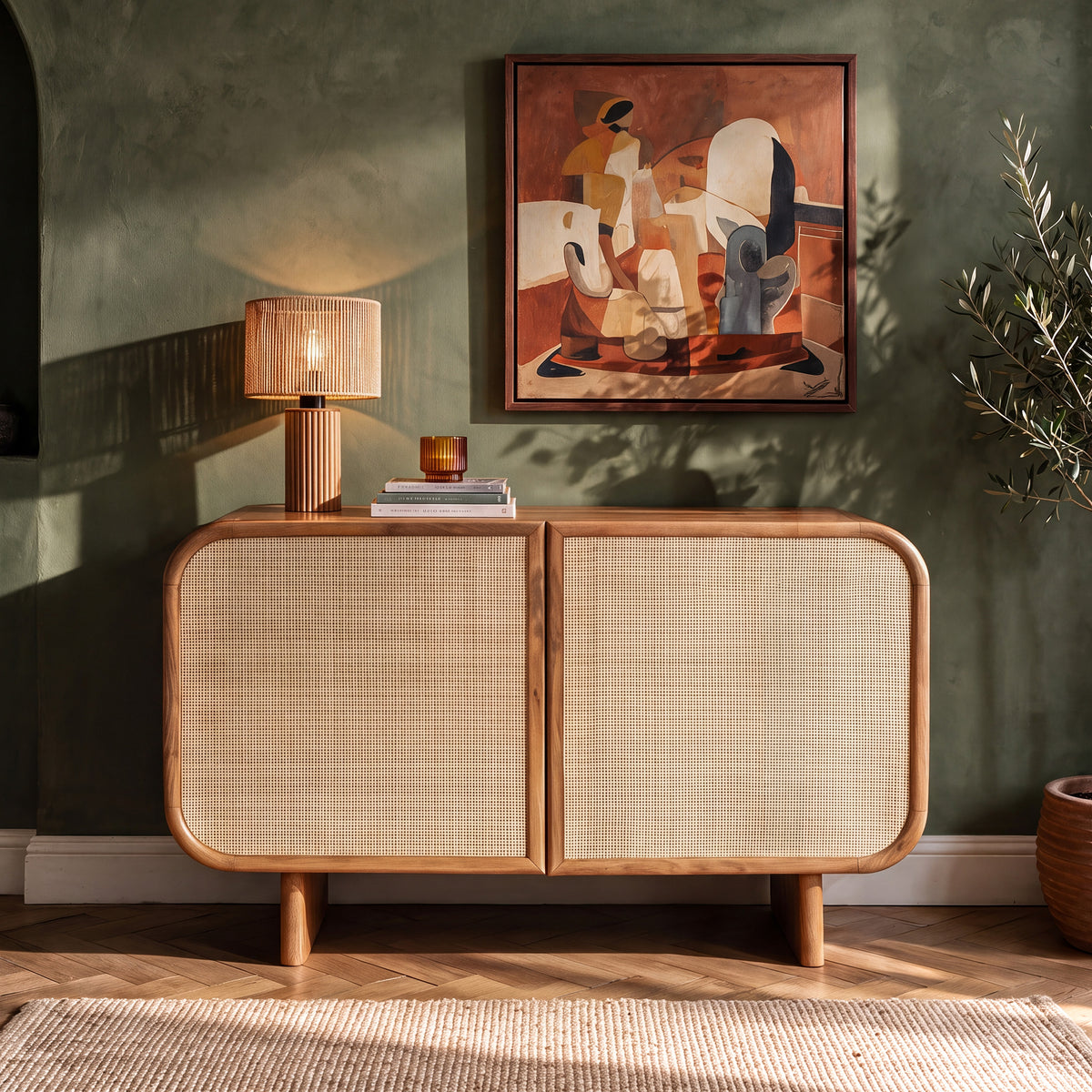 Petit buffet en bois de manguier et cannage 4 cases – Maison Pavane