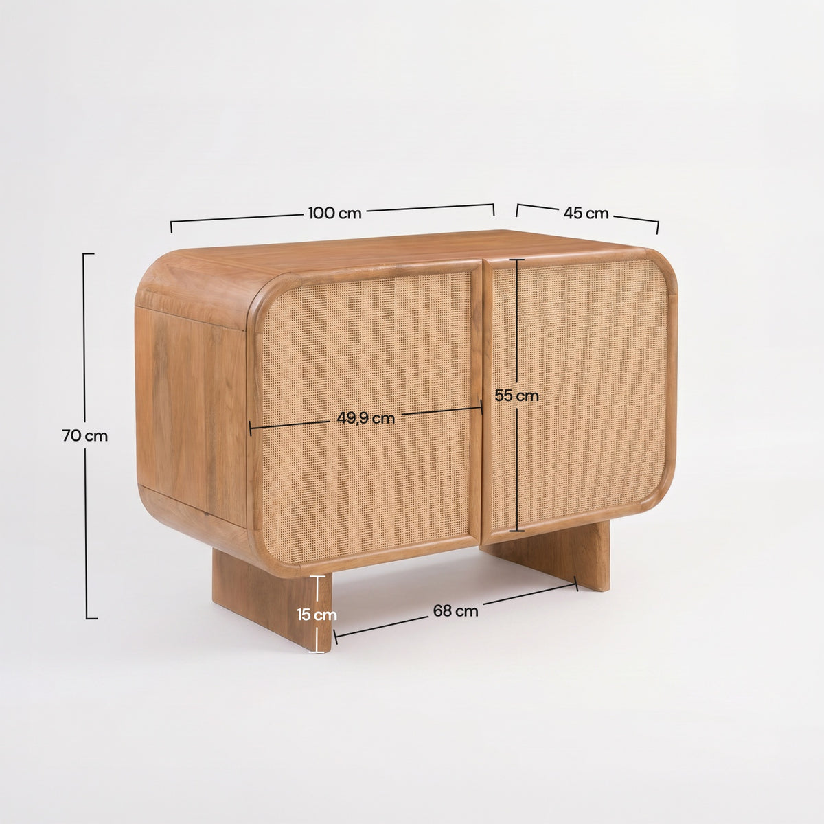 Petit buffet Ezio en bois de manguier et cannage, dimensions - Maison Pavane