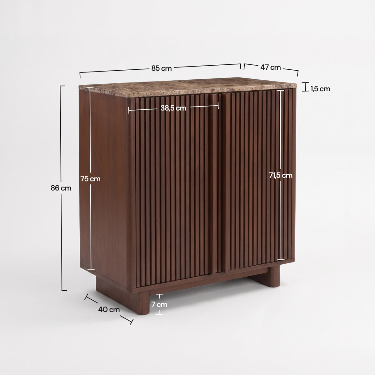 Petit buffet Flavio en bois de manguier et plateau en marbre, dimensions - Maison Pavane