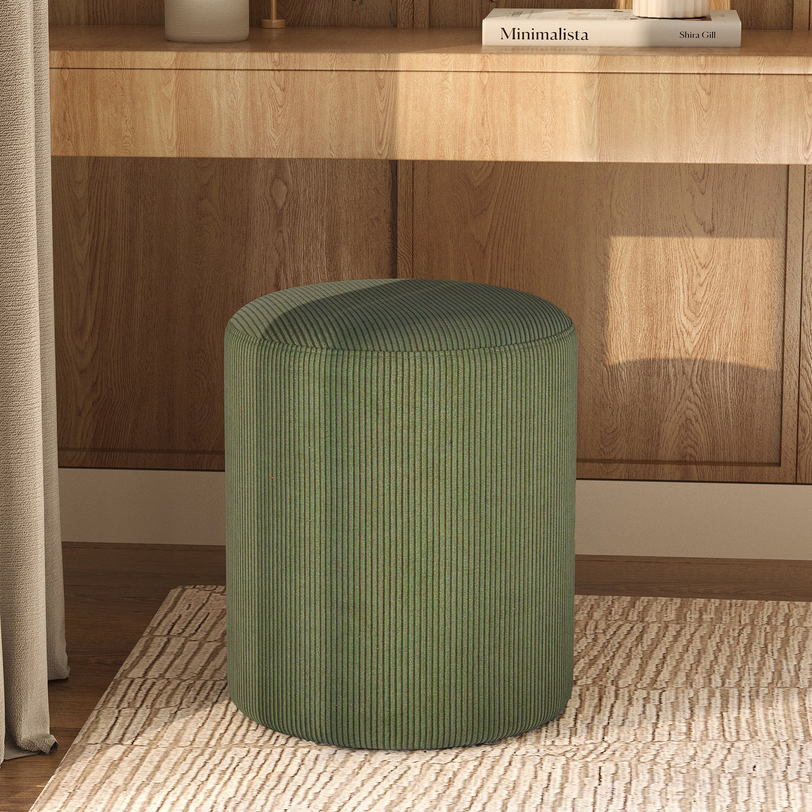 petit pouf rond en velours vert kaki lily