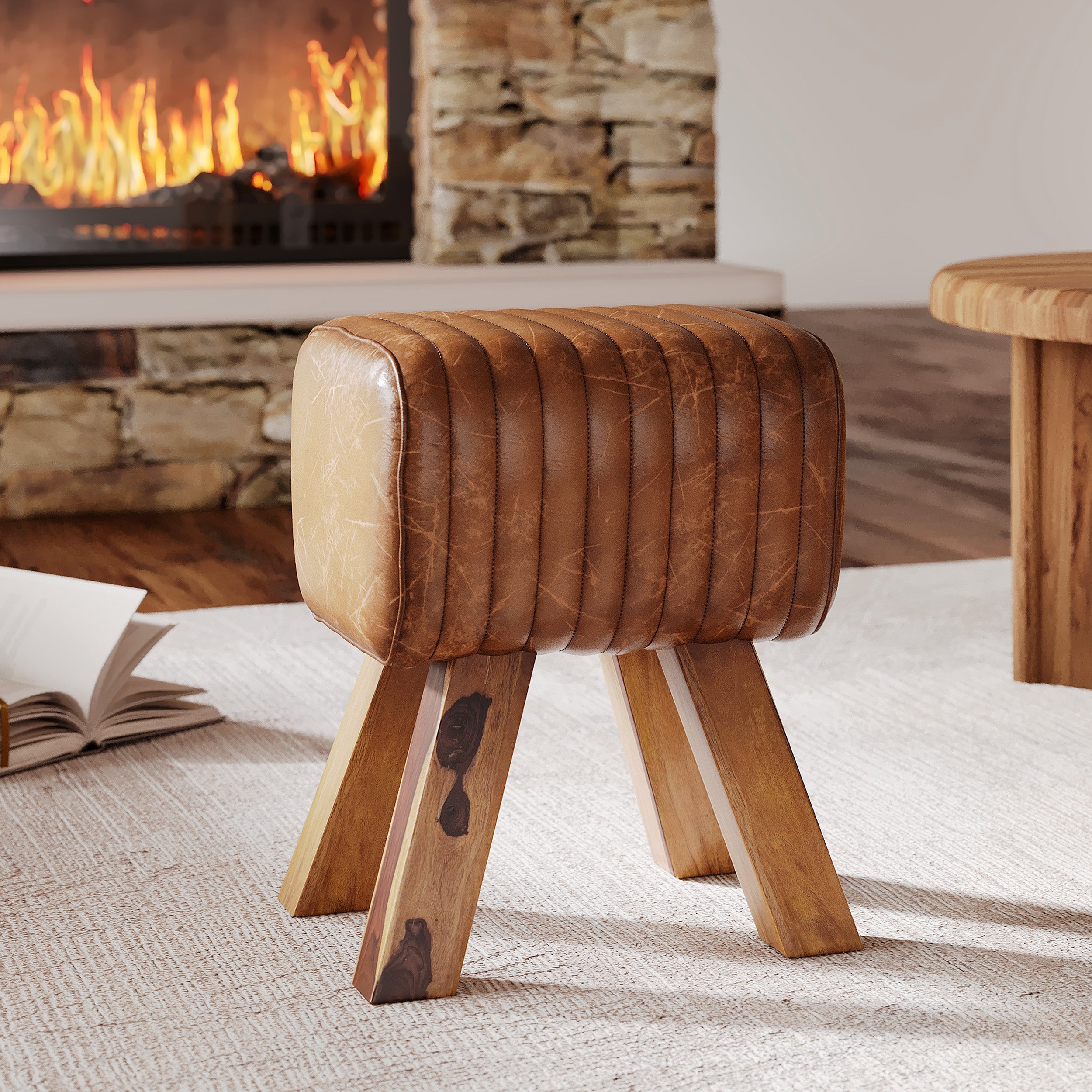 petit tabouret cuir marron morena