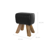 petit tabouret deco en cuir noir et pieds bois morena