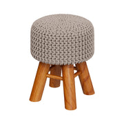 Petit tabouret tricot Lisa gris clair