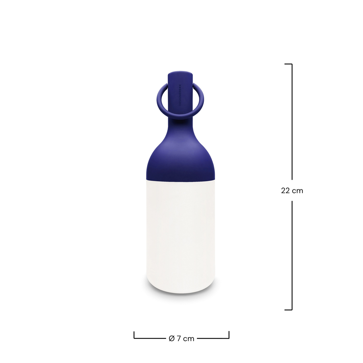 Dimensions de la petite lampe nomade Elo en plastique bleu - Maison Pavane