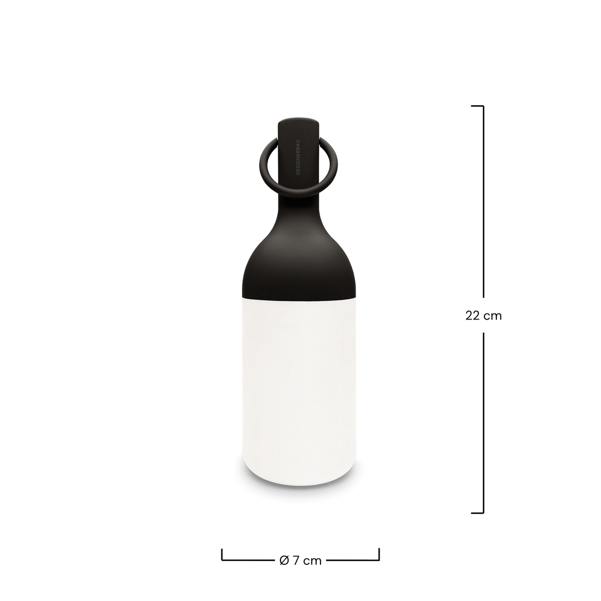 Dimensions de la petite lampe nomade Elo en plastique noir - Maison Pavane