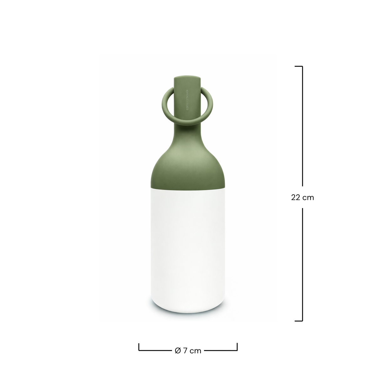 Dimensions de la petite lampe nomade Elo en plastique vert olive - Maison Pavane