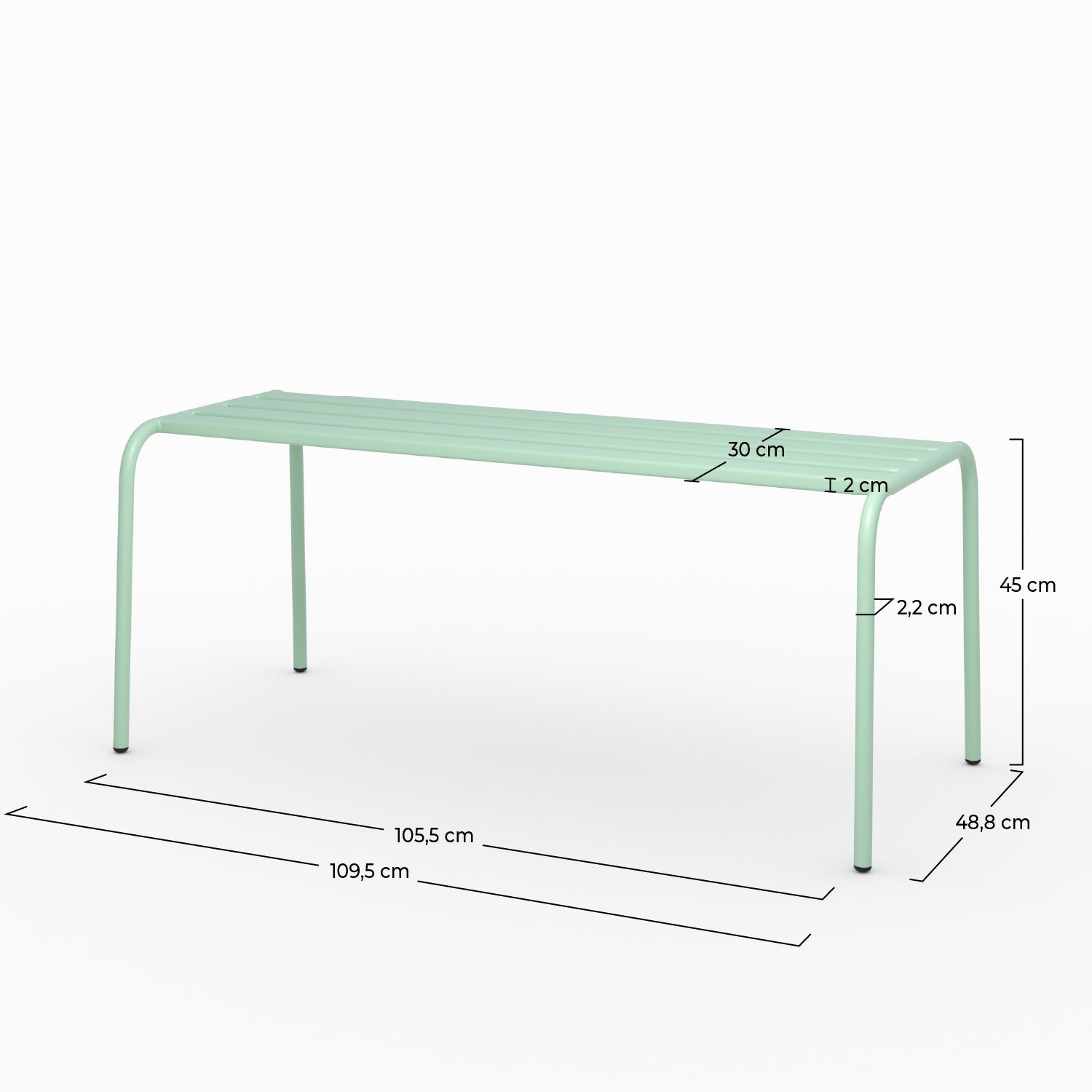 Photo de banc de jardin Yumi en métal vert clair 2 personnes