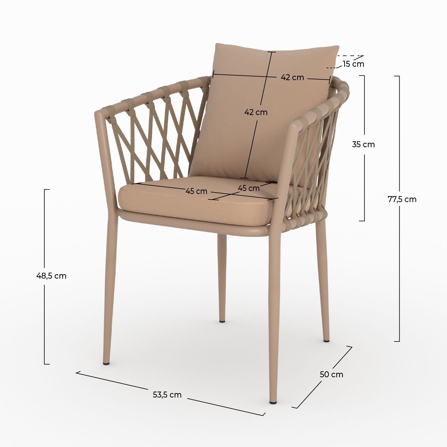 Photo de lot de 2 chaises de jardin dulcy en métal et tissu taupe